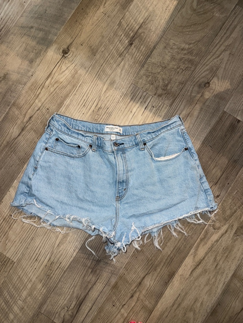 Abercrombie High Rise Curve Love Light Blue Denim Distressed Women's Shorts